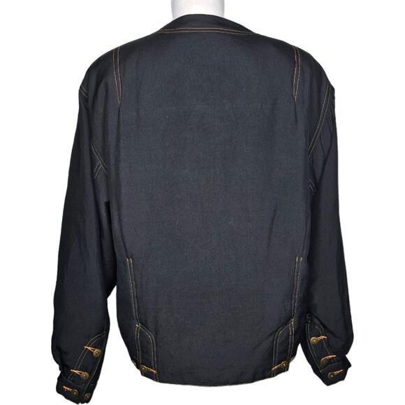 Go Silk For L'Zinger Vintage Silk Black Utility Jacket Size 1 *FLAWS* - Picture 4 of 15